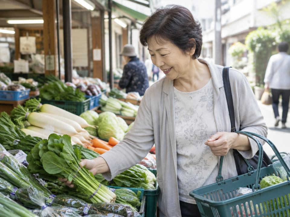 市場で買い物をする女性